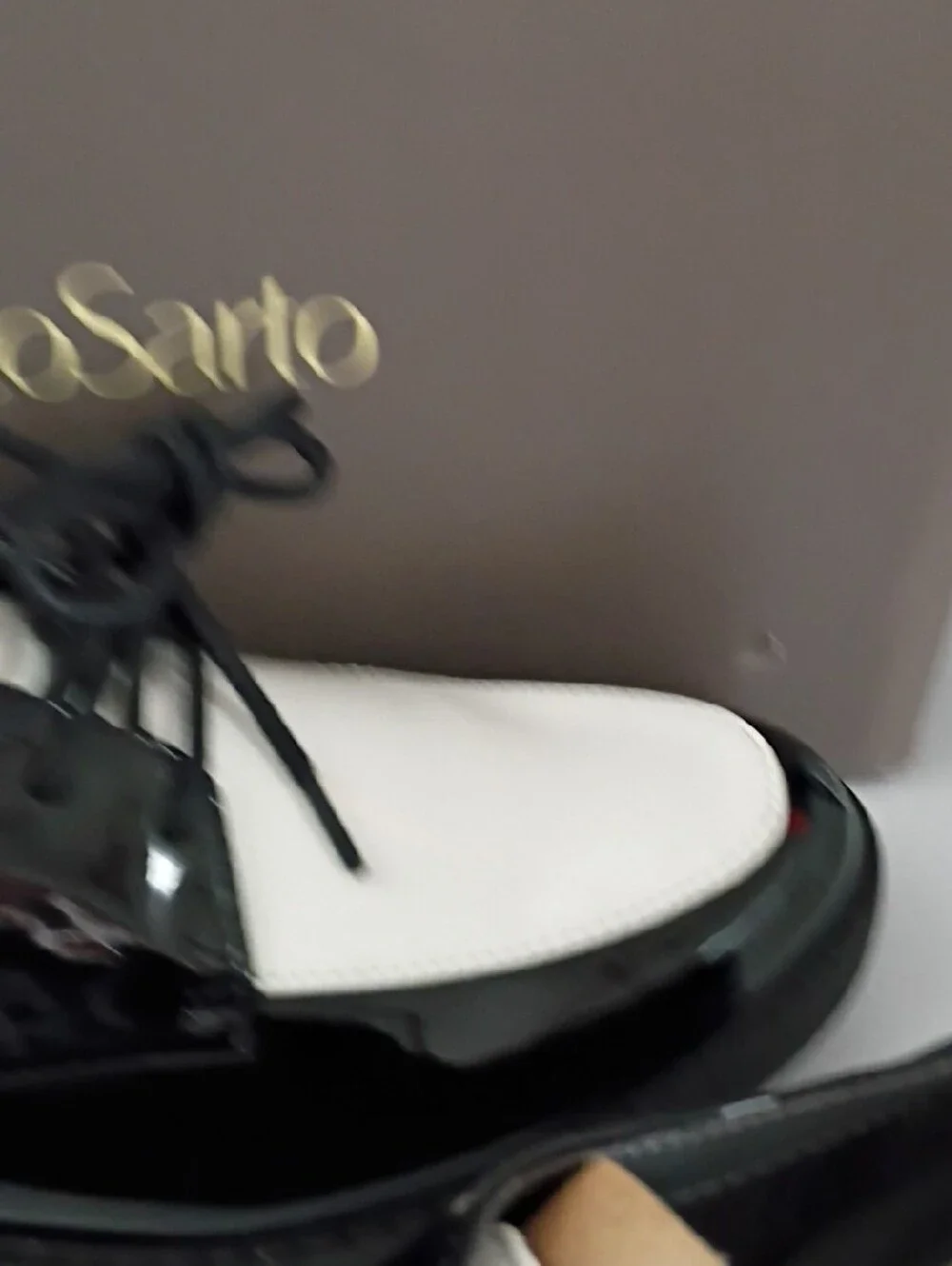 Franco Sarto Black and White Patent Leather Derby Oxfords